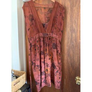 100% Silk Arden B Dress, Brown Dyed, Empire Waist